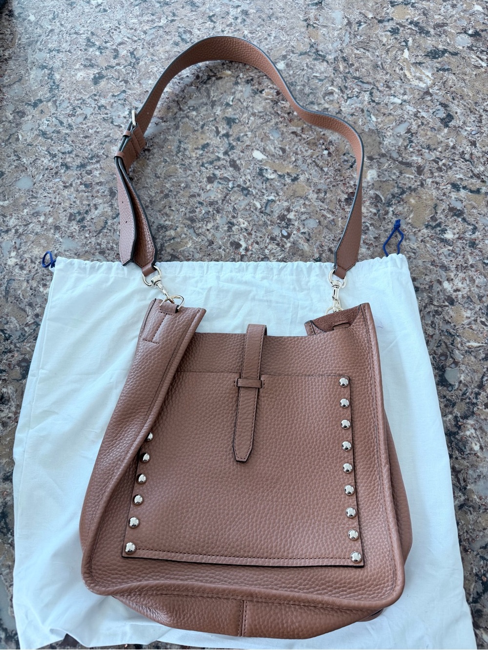 Women's Brown Leather Studded Shoulder Bag
